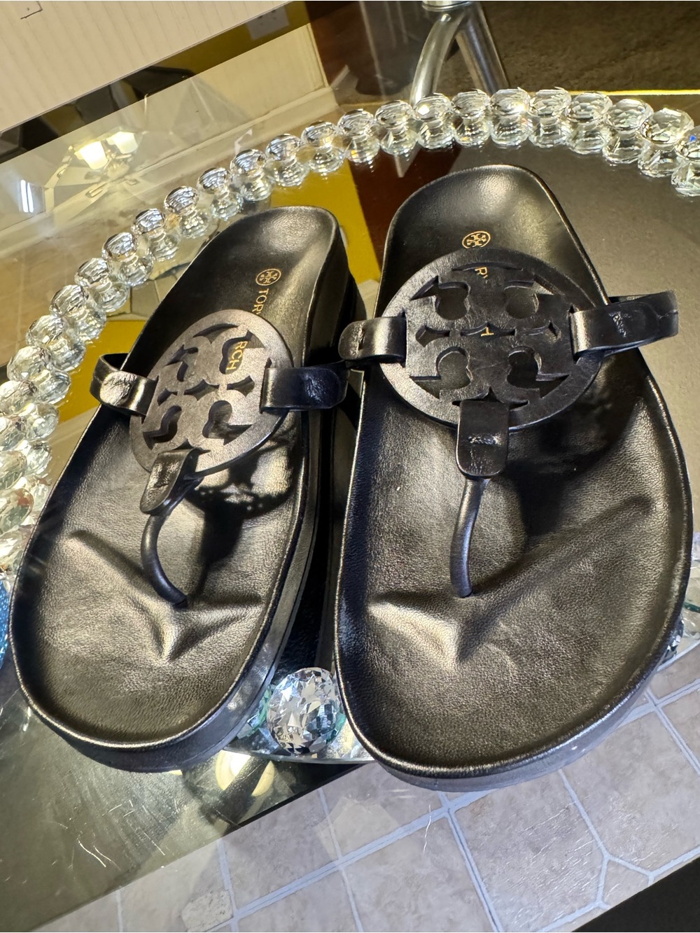 Tory Burch Miller Cloud Sandal In Black. Size 10